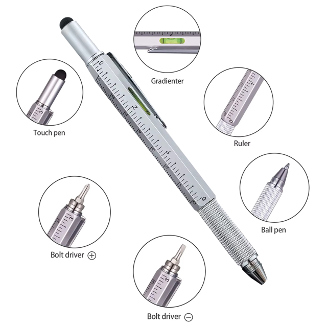 Professional Metal 6-in-1 Multifunction Tool Pen Multi Function Tech Tool Ballpoint Pen with Ruler,NaBaiYu,Professional Metal 6-in-1 Multifunction Tool Pen Multi Function Tech Tool Ballpoint Pen with Ruler