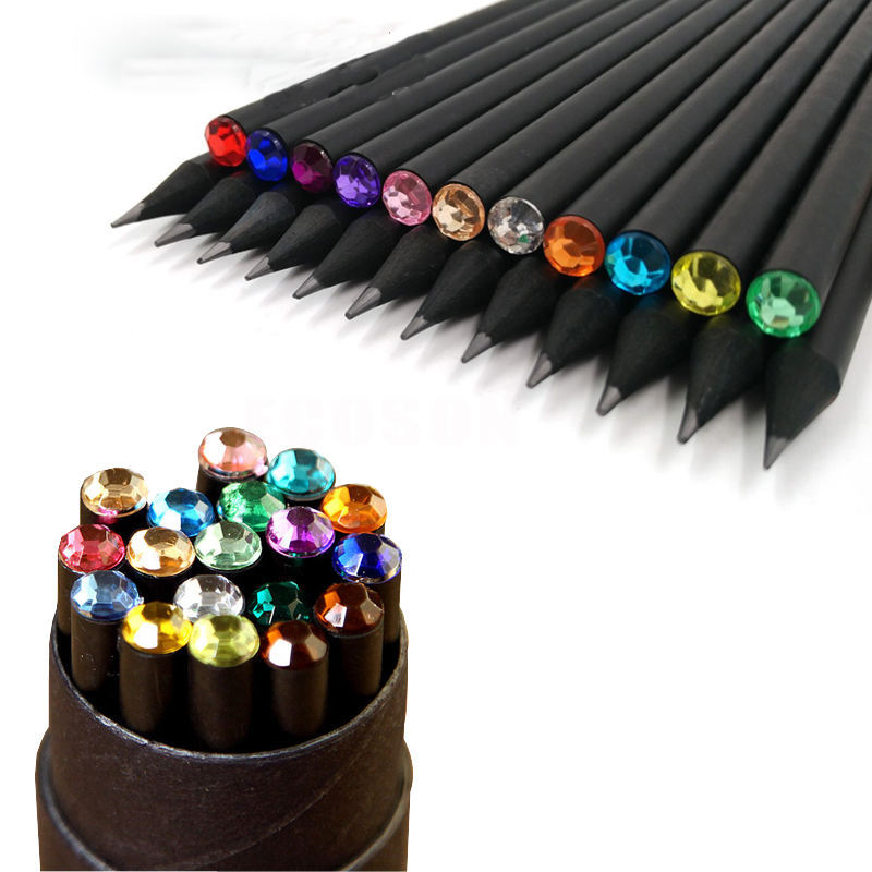 Custom Logo Black Wooden Crystal Pencil HB Pencil with Diamond,NaBaiYu,Custom Logo Black Wooden Crystal Pencil HB Pencil with Diamond