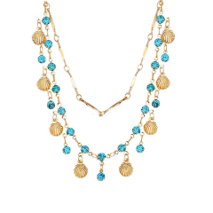 Vintage Style Blue Zircon Shell Charms Gold Plated Layered Necklace Jewelry Gift for Women,NaBaiYu,Vintage Style Blue Zircon Shell Charms Gold Plated Layered Necklace Jewelry Gift for Women