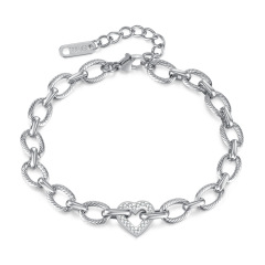 Non-Tarnish Waterproof 316L Stainless Steel Twist Chain CZ Heart Charm Bracelet for Women Jewelry,NaBaiYu,Non-Tarnish Waterproof 316L Stainless Steel Twist Chain CZ Heart Charm Bracelet for Women Jewelry