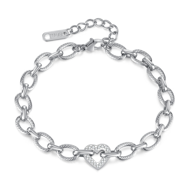 Non-Tarnish Waterproof 316L Stainless Steel Twist Chain CZ Heart Charm Bracelet for Women Jewelry,NaBaiYu,Non-Tarnish Waterproof 316L Stainless Steel Twist Chain CZ Heart Charm Bracelet for Women Jewelry