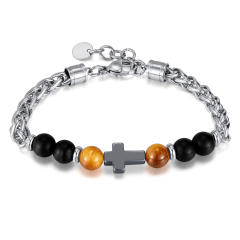 Personalized Men's Stainless Steel Cross Bracelet with Natural Stones Cross Titanium Steel Bracelet for Men,NaBaiYu,Personalized Men's Stainless Steel Cross Bracelet with Natural Stones Cross Titanium Steel Bracelet for Men