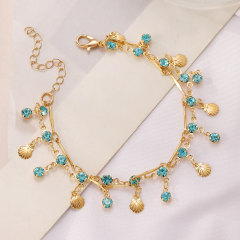 Bohemian Style Trendy Double-Layer Shell Zircon Beads Necklace Adjustable Bracelet for Women Fashion Jewelry,NaBaiYu,Bohemian Style Trendy Double-Layer Shell Zircon Beads Necklace Adjustable Bracelet for Women Fashion Jewelry