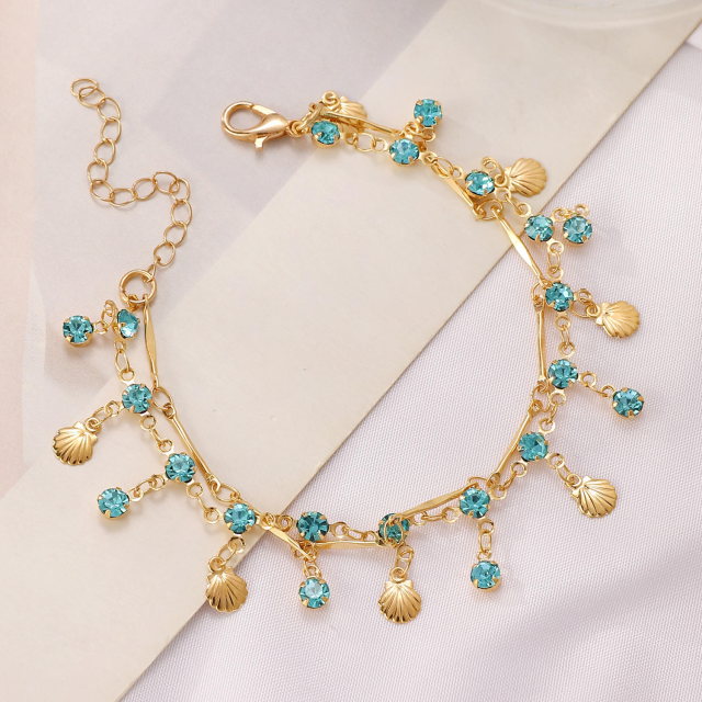 Bohemian Style Trendy Double-Layer Shell Zircon Beads Necklace Adjustable Bracelet for Women Fashion Jewelry,NaBaiYu,Bohemian Style Trendy Double-Layer Shell Zircon Beads Necklace Adjustable Bracelet for Women Fashion Jewelry