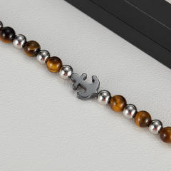 Stainless Steel Ball Hematite Tiger Eye Stone Beaded Bracelet with Anchor Charm  for Men Jewelry,NaBaiYu,Stainless Steel Ball Hematite Tiger Eye Stone Beaded Bracelet with Anchor Charm  for Men Jewelry