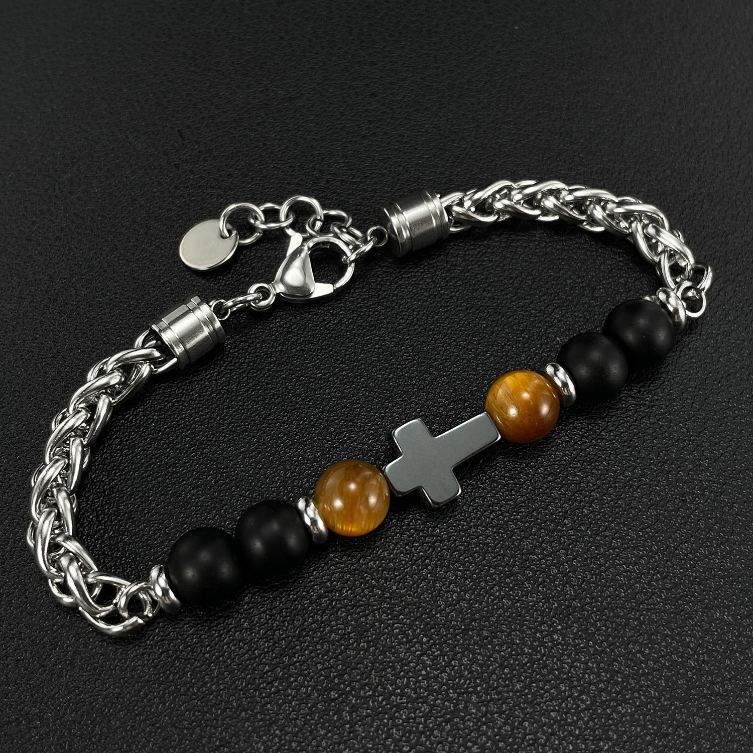 Personalized Men's Stainless Steel Cross Bracelet with Natural Stones Cross Titanium Steel Bracelet for Men,NaBaiYu,Personalized Men's Stainless Steel Cross Bracelet with Natural Stones Cross Titanium Steel Bracelet for Men