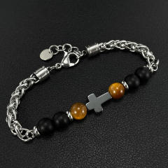 Personalized Men's Stainless Steel Cross Bracelet with Natural Stones Cross Titanium Steel Bracelet for Men,NaBaiYu,Personalized Men's Stainless Steel Cross Bracelet with Natural Stones Cross Titanium Steel Bracelet for Men