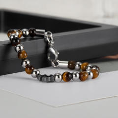 Stainless Steel Ball Hematite Tiger Eye Stone Beaded Bracelet with Anchor Charm  for Men Jewelry,NaBaiYu,Stainless Steel Ball Hematite Tiger Eye Stone Beaded Bracelet with Anchor Charm  for Men Jewelry