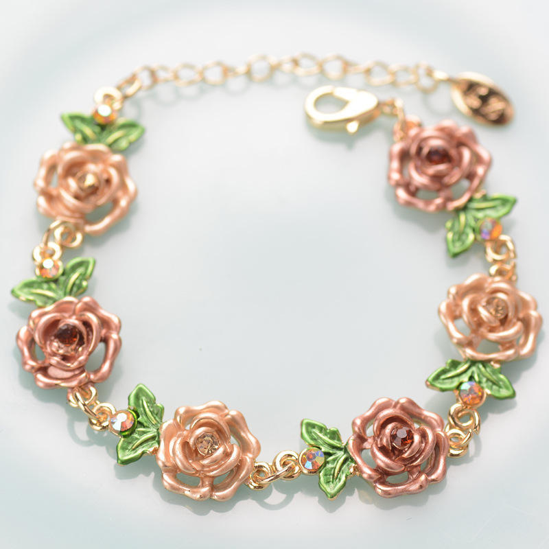 Rose Flower Bracelet Vintage Alloy Romantic Bracelet Gift for Women,NaBaiYu,Rose Flower Bracelet Vintage Alloy Romantic Bracelet Gift for Women