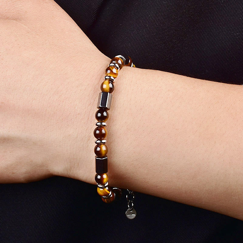 Black Gallstone Stainless Steel Tiger Eye Bead Charm Bracelet for Man,NaBaiYu,Black Gallstone Stainless Steel Tiger Eye Bead Charm Bracelet for Man