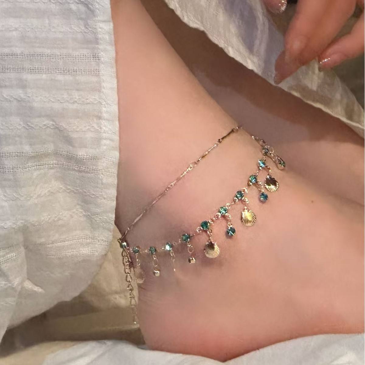 Bohemian Style Trendy Double-Layer Shell Zircon Beads Necklace Adjustable Bracelet for Women Fashion Jewelry,NaBaiYu,Bohemian Style Trendy Double-Layer Shell Zircon Beads Necklace Adjustable Bracelet for Women Fashion Jewelry
