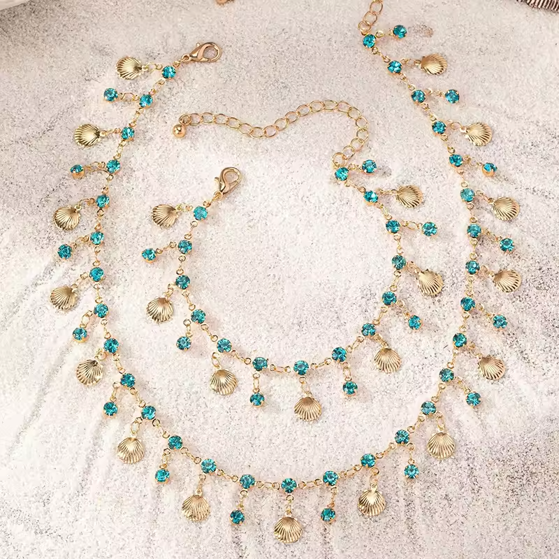 Vintage Style Blue Zircon Shell Charms Gold Plated Layered Necklace Jewelry Gift for Women,NaBaiYu,Vintage Style Blue Zircon Shell Charms Gold Plated Layered Necklace Jewelry Gift for Women