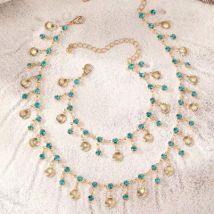Vintage Style Blue Zircon Shell Charms Gold Plated Layered Necklace Jewelry Gift for Women,NaBaiYu,Vintage Style Blue Zircon Shell Charms Gold Plated Layered Necklace Jewelry Gift for Women