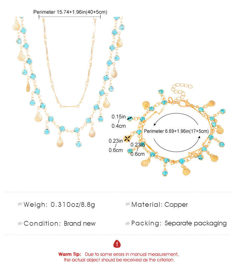 Bohemian Style Trendy Double-Layer Shell Zircon Beads Necklace Adjustable Bracelet for Women Fashion Jewelry,NaBaiYu,Bohemian Style Trendy Double-Layer Shell Zircon Beads Necklace Adjustable Bracelet for Women Fashion Jewelry