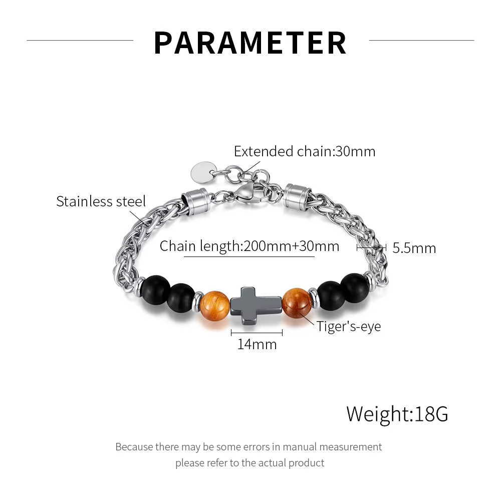 Personalized Men's Stainless Steel Cross Bracelet with Natural Stones Cross Titanium Steel Bracelet for Men,NaBaiYu,Personalized Men's Stainless Steel Cross Bracelet with Natural Stones Cross Titanium Steel Bracelet for Men