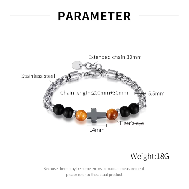 Personalized Men's Stainless Steel Cross Bracelet with Natural Stones Cross Titanium Steel Bracelet for Men,NaBaiYu,Personalized Men's Stainless Steel Cross Bracelet with Natural Stones Cross Titanium Steel Bracelet for Men