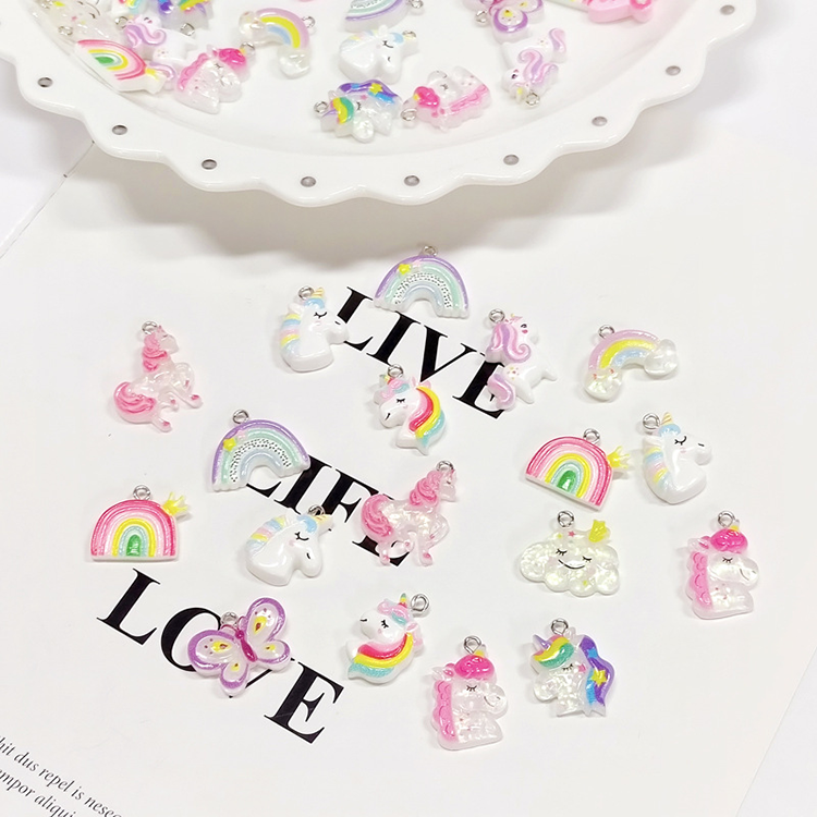 Handmade DIY Pendant Accessories Cartoon Unicorn Rainbow Resin Charm Accessories for Necklace Bracelet,NaBaiYu,Handmade DIY Pendant Accessories Cartoon Unicorn Rainbow Resin Charm Accessories for Necklace Bracelet