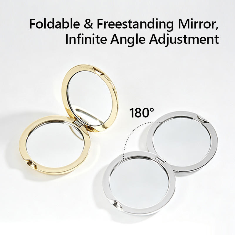 Round Metallic Folding Compact Mirror Double-Sided Pocket Makeup Mirror for Handbag Travel,NaBaiYu,Round Metallic Folding Compact Mirror Double-Sided Pocket Makeup Mirror for Handbag Travel