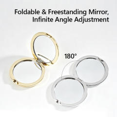 Round Metallic Folding Compact Mirror Double-Sided Pocket Makeup Mirror for Handbag Travel,NaBaiYu,Round Metallic Folding Compact Mirror Double-Sided Pocket Makeup Mirror for Handbag Travel