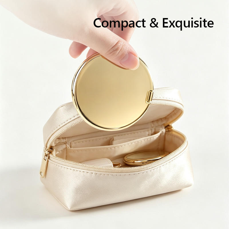 Round Metallic Folding Compact Mirror Double-Sided Pocket Makeup Mirror for Handbag Travel,NaBaiYu,Round Metallic Folding Compact Mirror Double-Sided Pocket Makeup Mirror for Handbag Travel