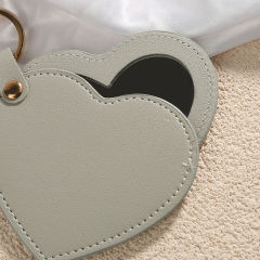 Heart-Shaped PU Leather Cosmetic Mirror Portable Pocket Compact Cosmetic Mirror Keychain,NaBaiYu,Heart-Shaped PU Leather Cosmetic Mirror Portable Pocket Compact Cosmetic Mirror Keychain