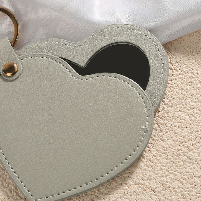 Heart-Shaped PU Leather Cosmetic Mirror Portable Pocket Compact Cosmetic Mirror Keychain,NaBaiYu,Heart-Shaped PU Leather Cosmetic Mirror Portable Pocket Compact Cosmetic Mirror Keychain