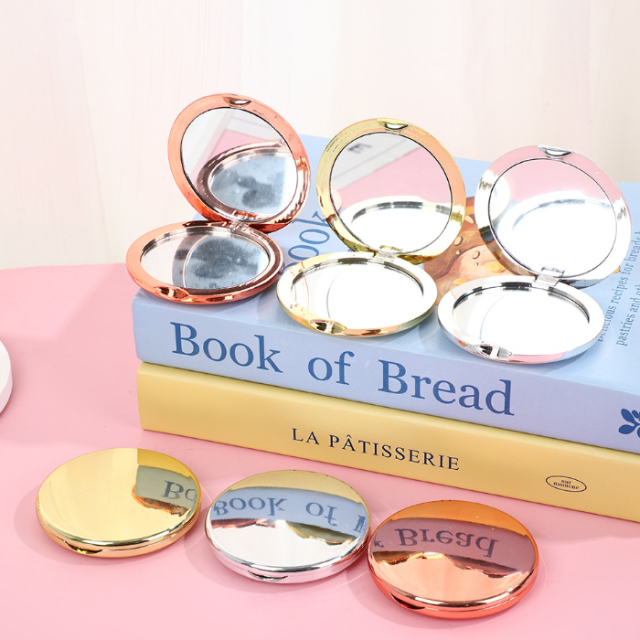 Round Metallic Folding Compact Mirror Double-Sided Pocket Makeup Mirror for Handbag Travel,NaBaiYu,Round Metallic Folding Compact Mirror Double-Sided Pocket Makeup Mirror for Handbag Travel