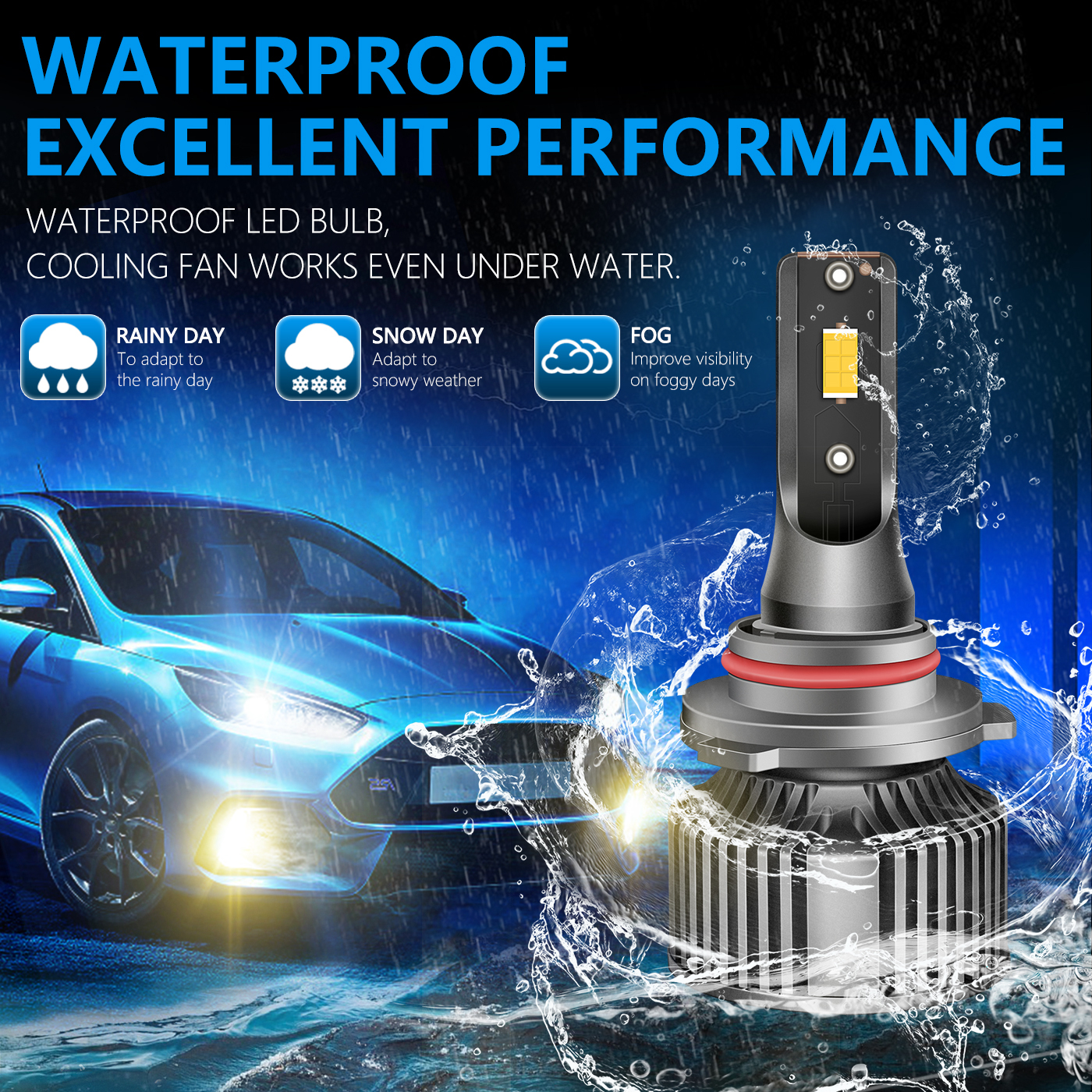 Sungmo A8 Series 3000K Golden Yellow LED Headlight – 50W Built-in Driver,Sungmo LED Lighting,A8 Series 3000K Golden Yellow LED Headlight – 50W