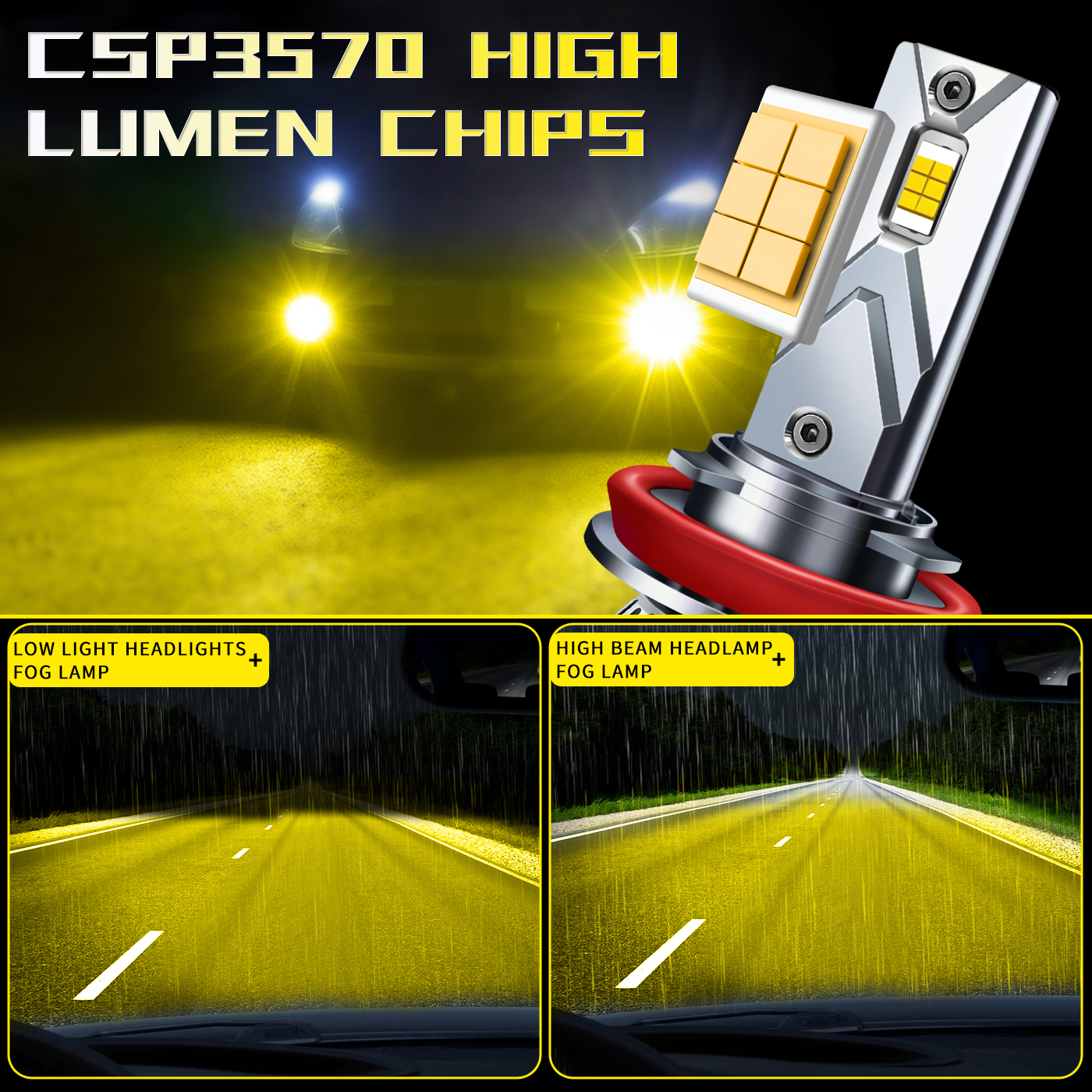 Sungmo E5 Series 3000K Golden Yellow LED Headlight – 60W Built-in Linear Driver,Sungmo LED Lighting,E5 Series 3000K Golden Yellow LED Headlight – 60W