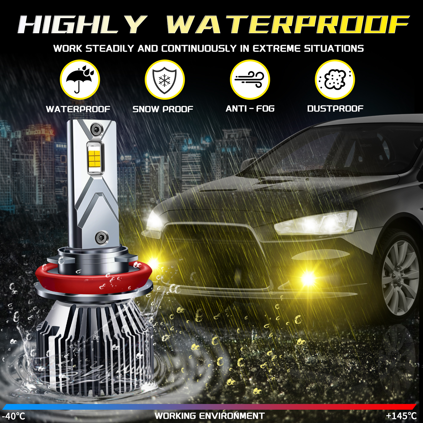 Sungmo E5 Series 3000K Golden Yellow LED Headlight – 60W Built-in Linear Driver,Sungmo LED Lighting,E5 Series 3000K Golden Yellow LED Headlight – 60W