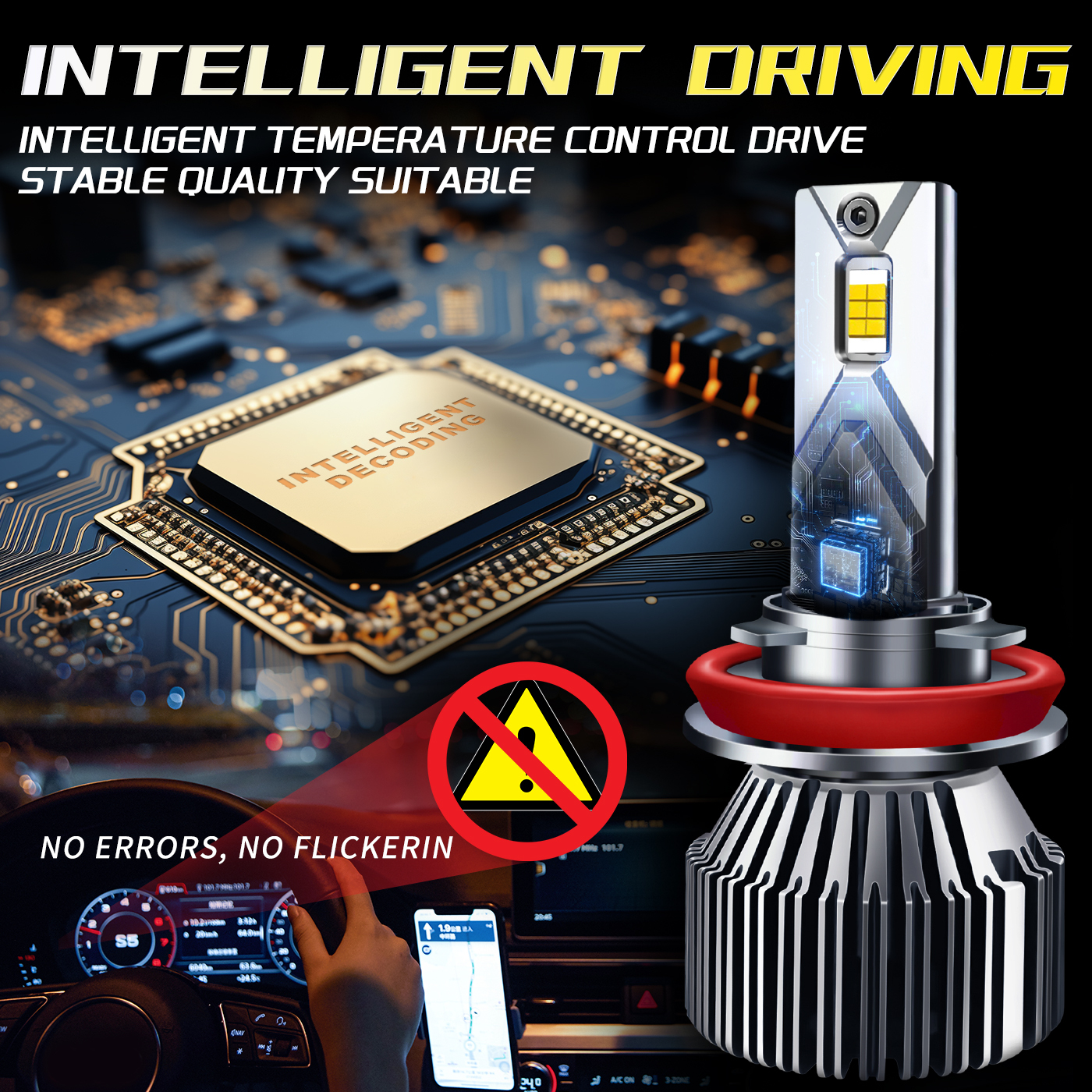 Sungmo E5 Series 3000K Golden Yellow LED Headlight – 60W Built-in Linear Driver,Sungmo LED Lighting,E5 Series 3000K Golden Yellow LED Headlight – 60W