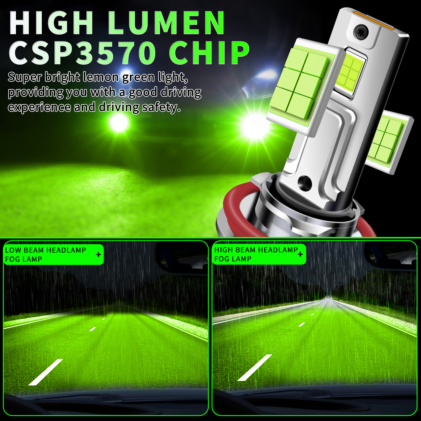 Sungmo E6S Series Lime Green LED Headlight – 60W Built-in Linear Driver,Sungmo LED Lighting,E6S Series Lime Green LED Headlight – 60W Built-in Driver