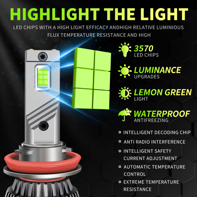 Sungmo M6 Series Lime Green LED Headlight – 130W Multi-Copper Tube Cooling,Sungmo LED Lighting,Sungmo M6 Series Lime Green LED Headlight – 130W Multi-Copper Tube Cooling