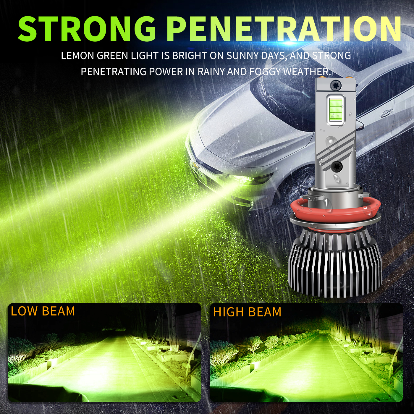 Sungmo M6 Series Lime Green LED Headlight – 130W Multi-Copper Tube Cooling,Sungmo LED Lighting,Sungmo M6 Series Lime Green LED Headlight – 130W Multi-Copper Tube Cooling
