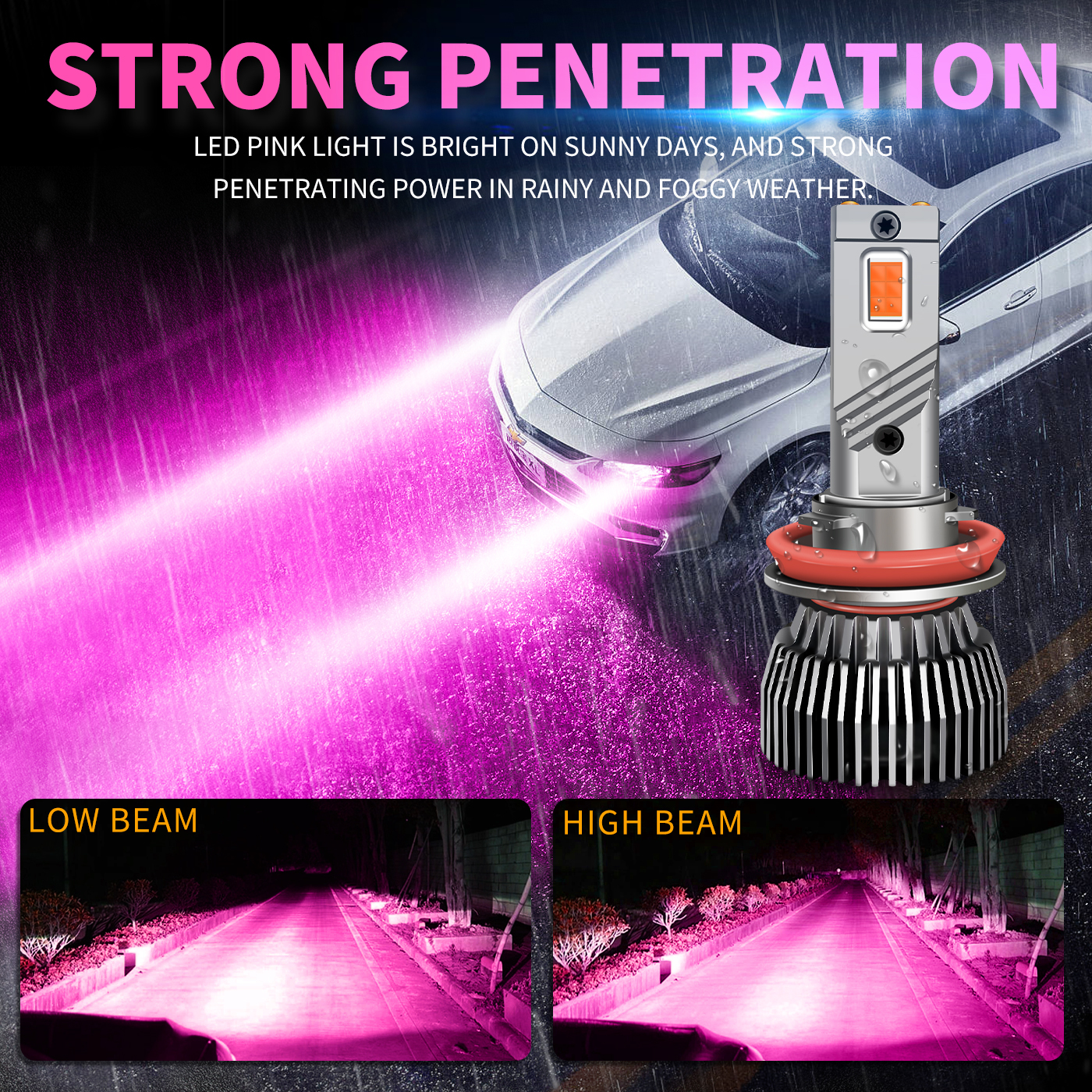 Sungmo M6 Series Pink Purple LED Headlight – 130W Multi-Copper Tube Cooling,Sungmo LED Lighting,Sungmo M6 Series Pink Purple LED Headlight – 130W Multi-Copper Tube Cooling