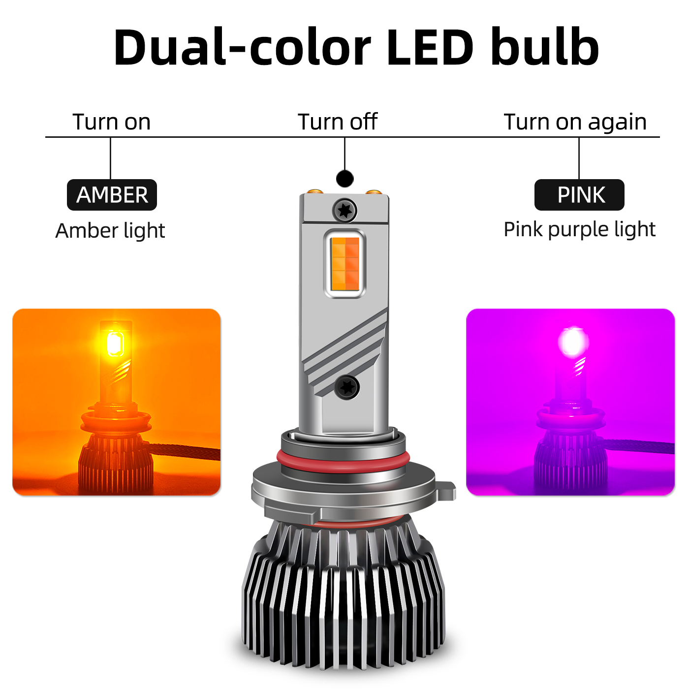Sungmo M6A Series Dual-Color LED Headlight – Amber & Pink Purple Switchable,Sungmo LED Lighting,M6A Dual-Color LED Headlight– Amber & Pink Purple Switchable