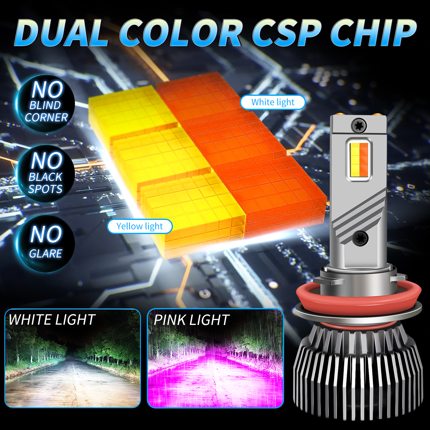 Sungmo M6P Series Dual-Color LED Headlight – White & Pink Purple Switchable,Sungmo LED Lighting,M6P Dual-Color LED Headlight –White & Pink Purple Switchable