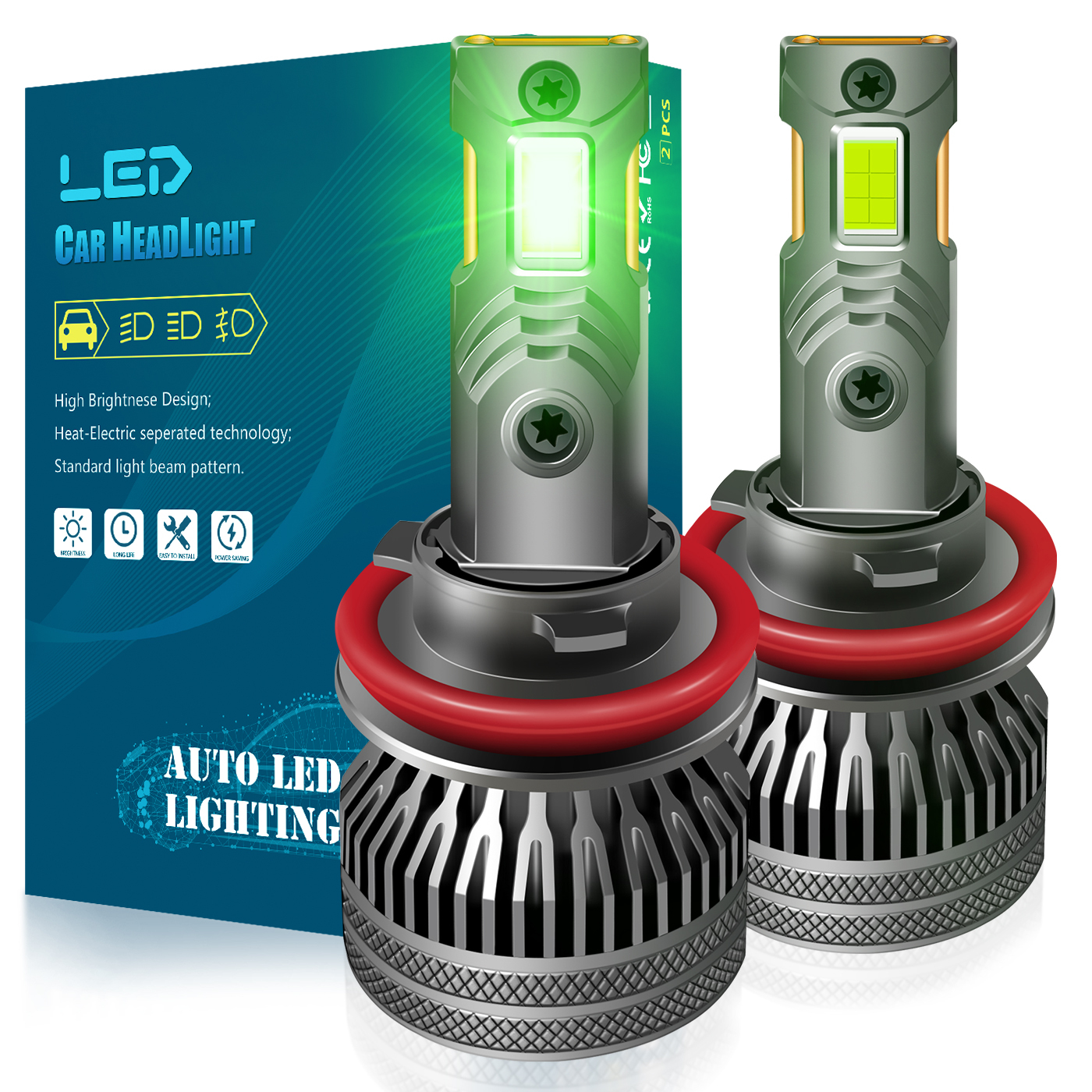 Sungmo M7 Series Lime Green LED Headlight – 140W Multi-Copper Tube Cooling,Sungmo LED Lighting,M7 Series Lime Green LED Headlight – 140W