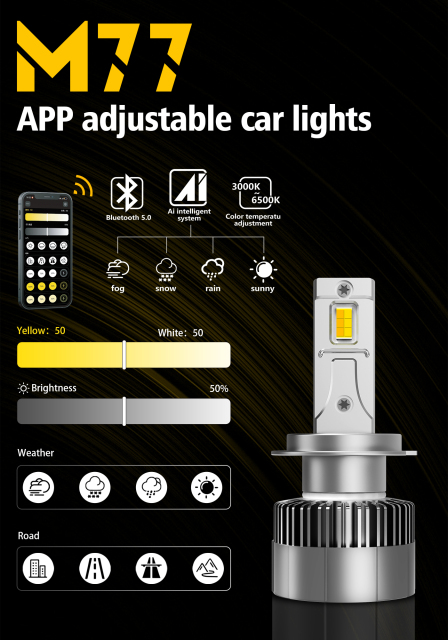 Sungmo M77 Series APP-Controlled LED Headlight – 120W Dual Copper Tube,Sungmo LED Lighting,M77 APP-Controlled LED Headlight – 120W Dimming 3000K-6500K