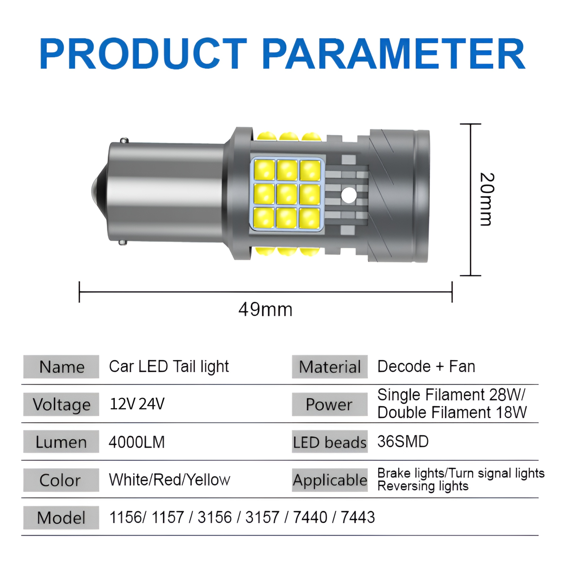 Sungmo Car LED Tail Light – 36SMD with Decoder & Fan 1156/1157/3156/3157/7440/7443,Sungmo LED Lighting,LED Tail Light with Decoder & Fan – 1156/1157/3157/7440/7443