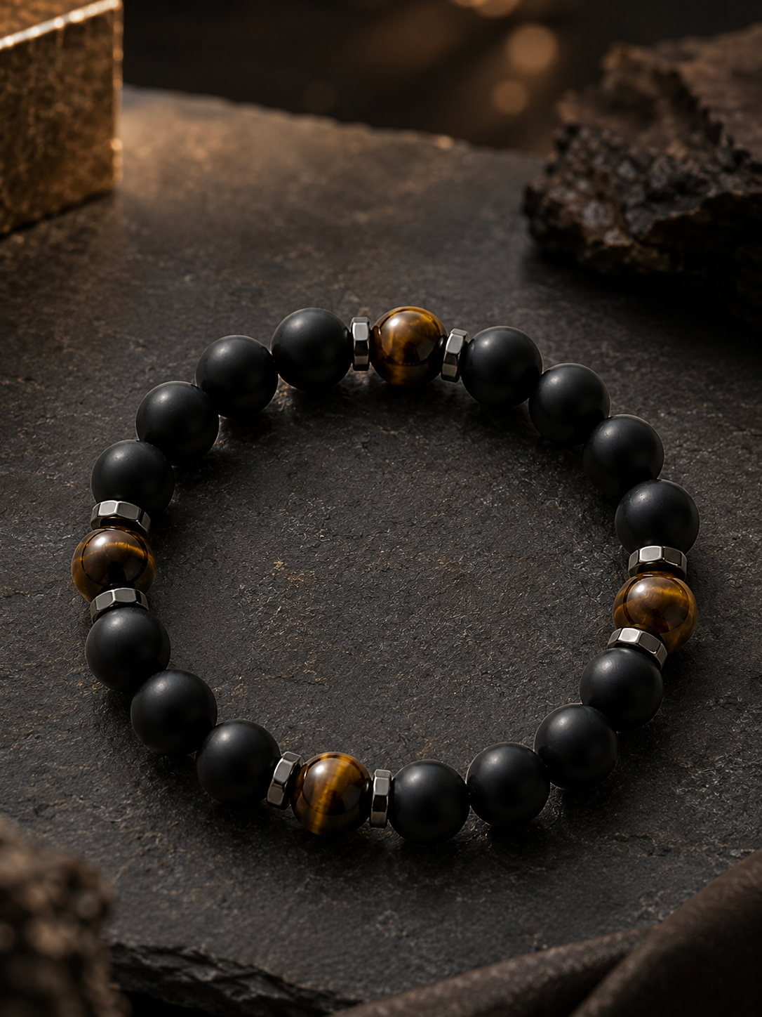 Black Obsidian & Black Tiger's Eye Beaded Bracelet - Grounded
