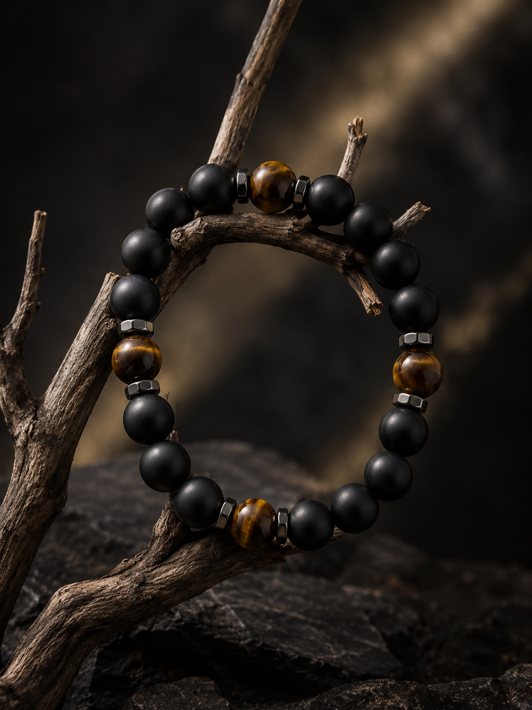 Black Obsidian & Black Tiger's Eye Beaded Bracelet - Grounded