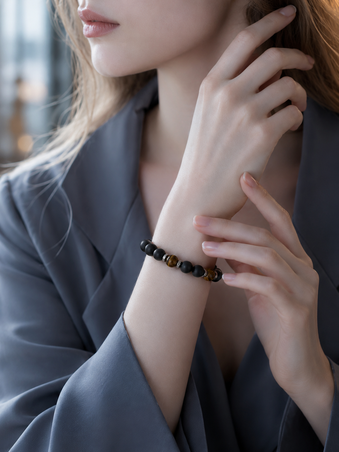 Black Obsidian & Black Tiger's Eye Beaded Bracelet - Grounded