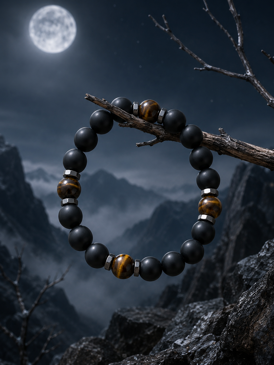 Black Obsidian & Black Tiger's Eye Beaded Bracelet - Grounded