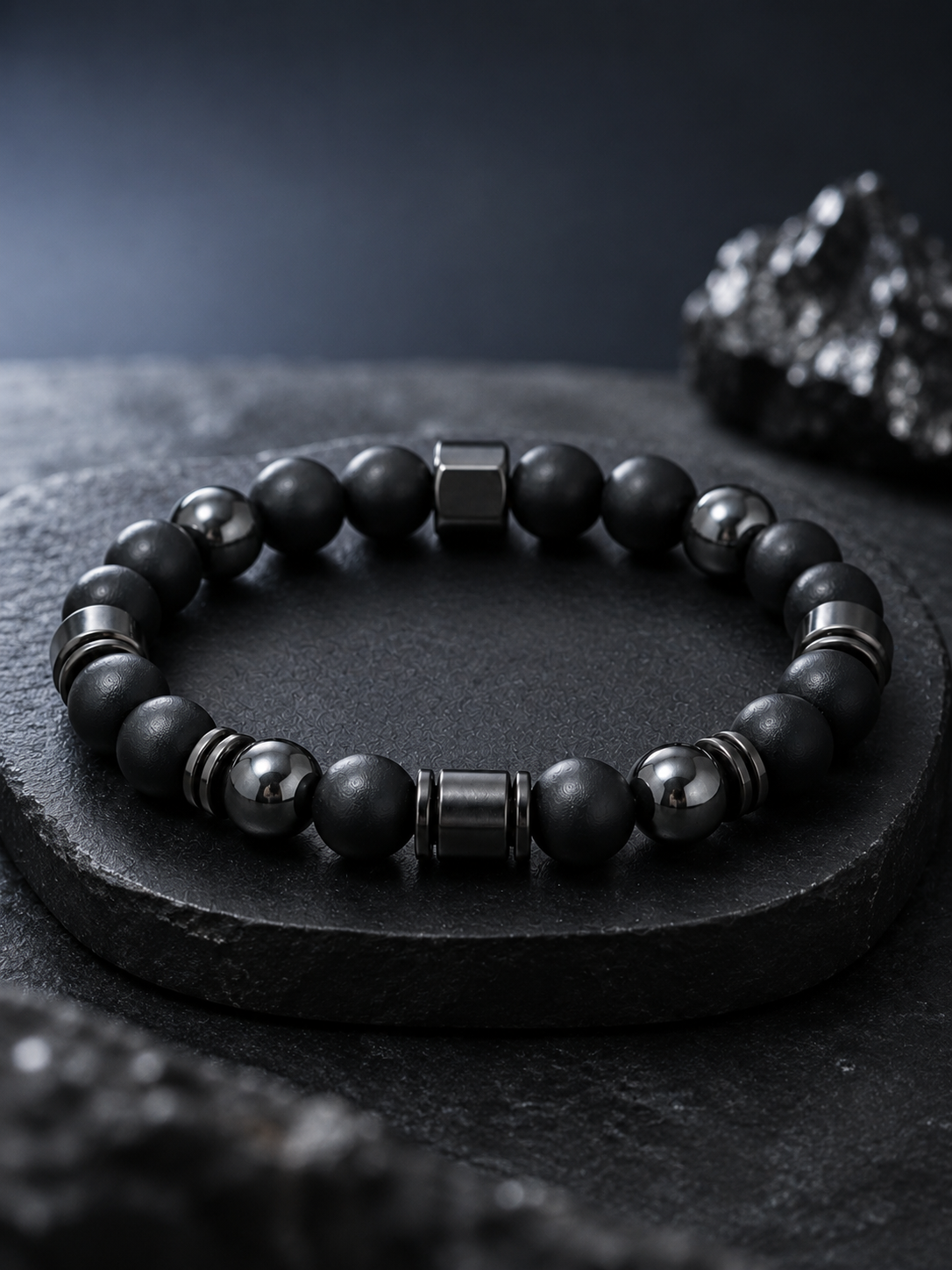 Black Obsidian & Magnetic Stone Beaded Bracelet - Grounded