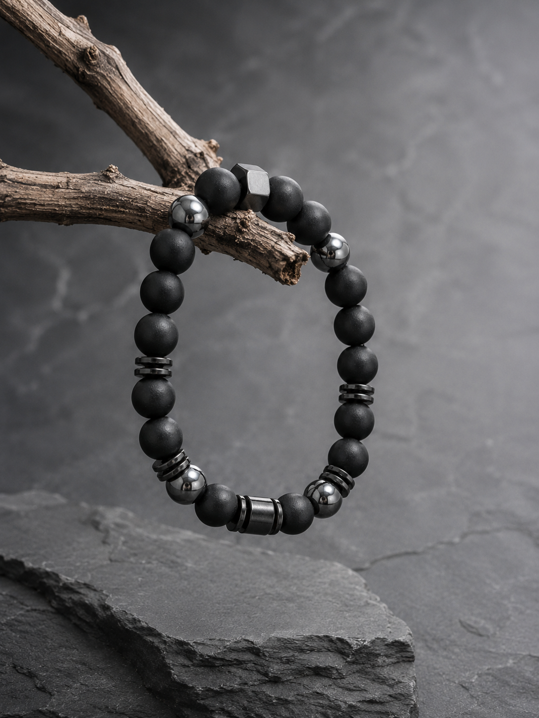Black Obsidian & Magnetic Stone Beaded Bracelet - Grounded