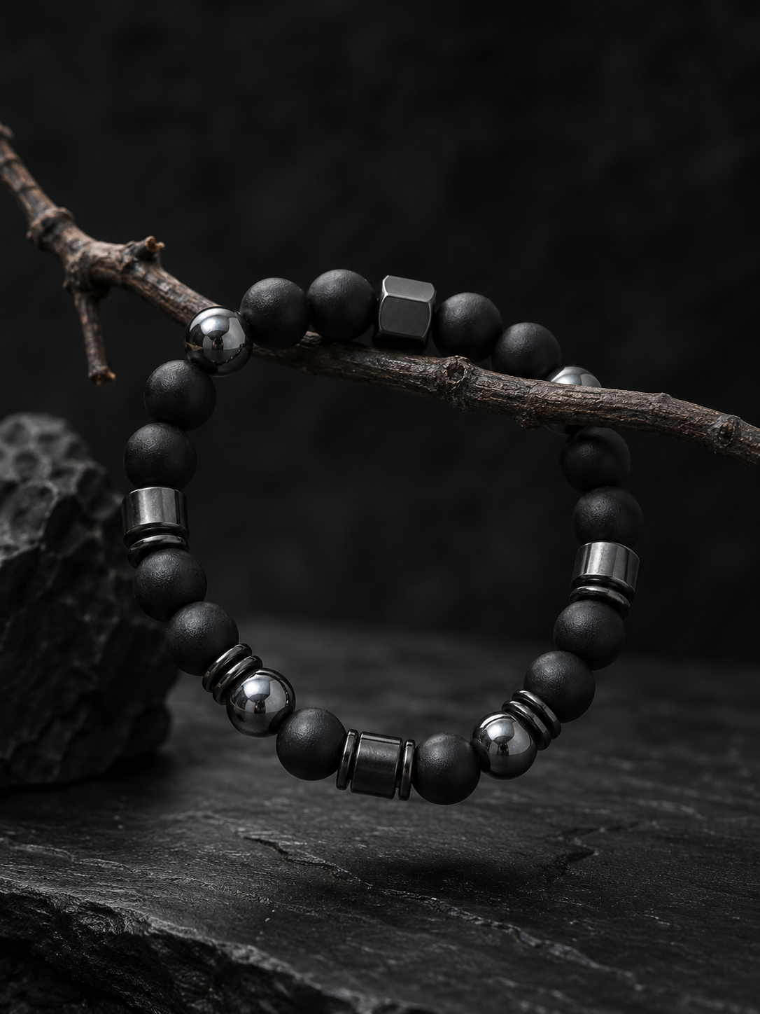 Black Obsidian & Magnetic Stone Beaded Bracelet - Grounded