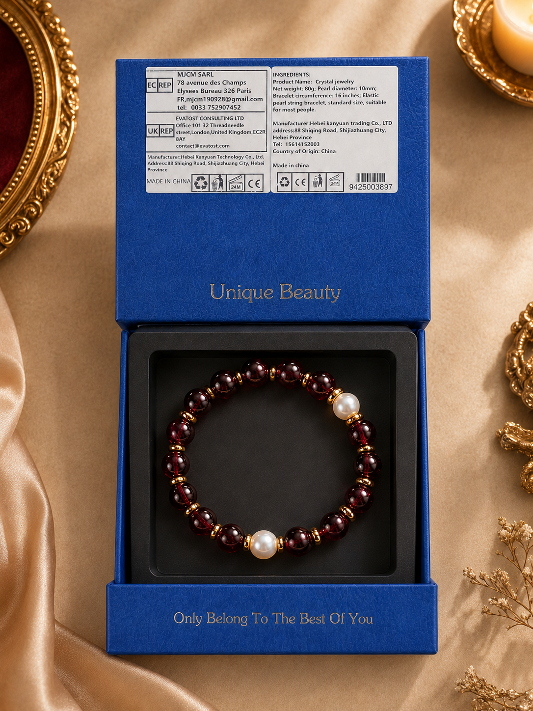 Garnet & Mother-of-Pearl Beaded Bracelet - Vitality