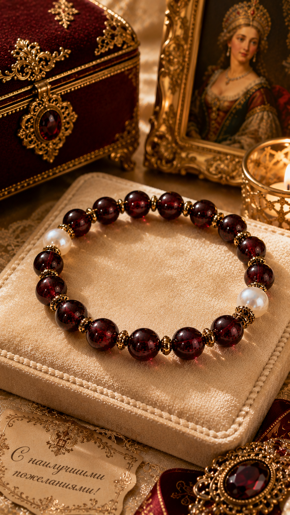 Garnet & Mother-of-Pearl Beaded Bracelet - Vitality