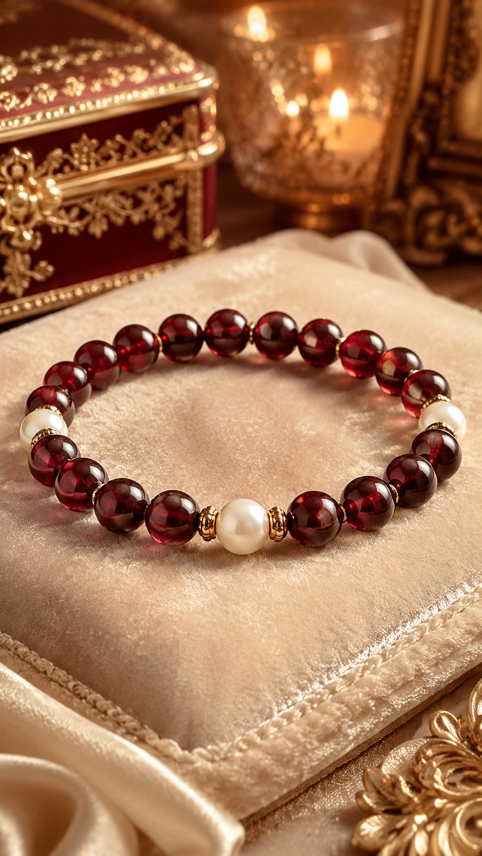 Garnet & Mother-of-Pearl Beaded Bracelet - Vitality